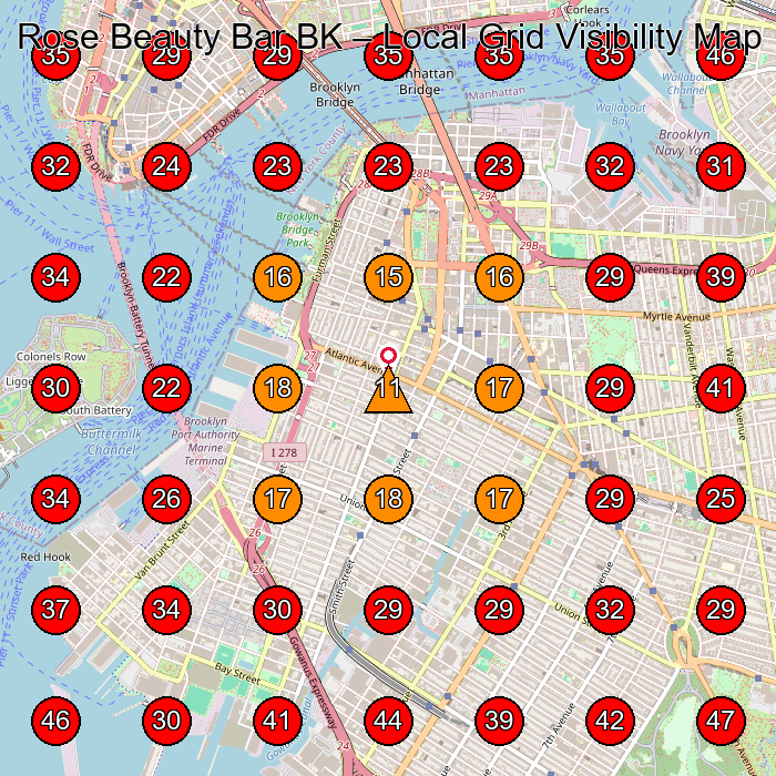 Rose Beauty Bar BK GeoGrid visibility map for Beauty Salon in Brooklyn